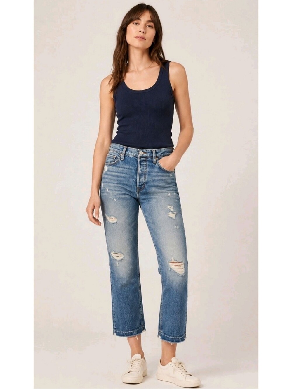 🆕️ AYR The Styx Crop Straight Leg Jeans Wolfpack Distressed Denim Size 27 90s